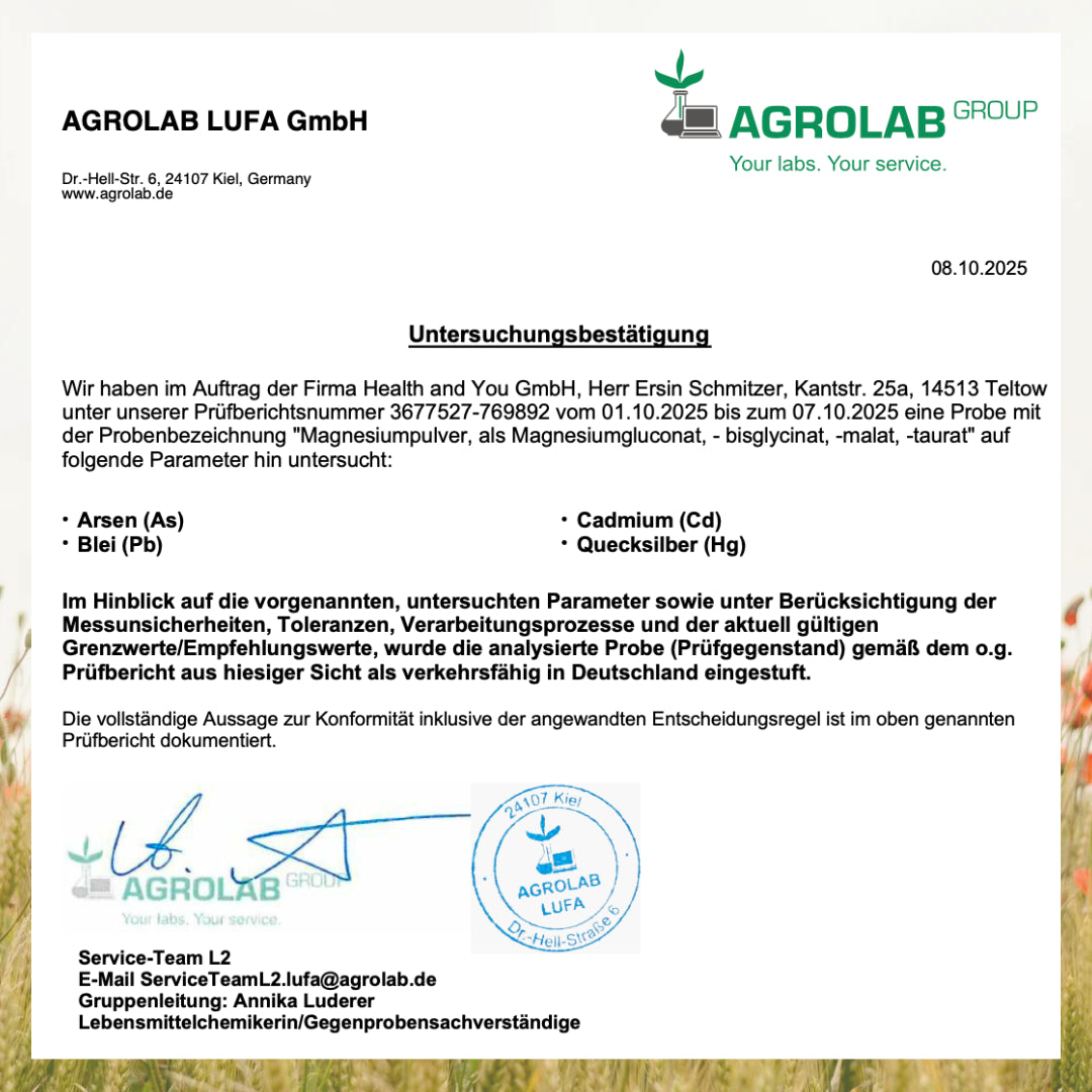 Magnesium Pulver - 360 g - als Magnesiumgluconat -bisglycinat, -malat -taurat