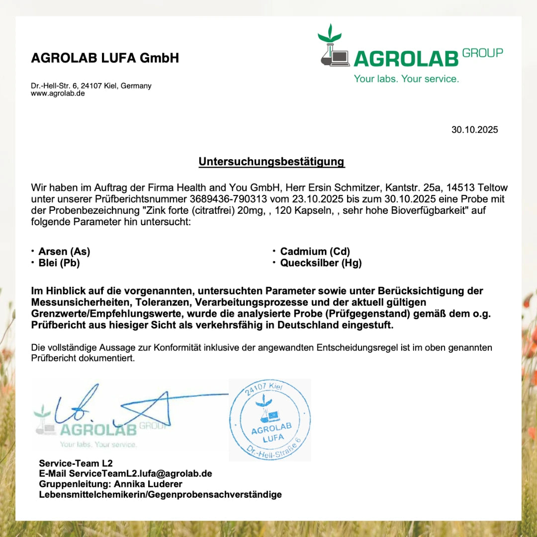 Zink forte (citratfrei) 20mg - 120 Kapseln - hohe Bioverfügbarkeit