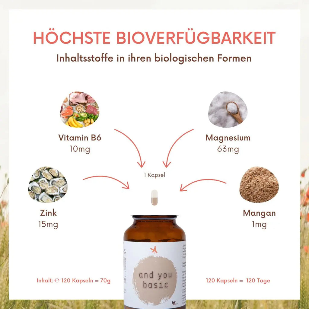 and you basic - 120 Kapseln - Vitamin B6, Zink, Mangan und Magnesium