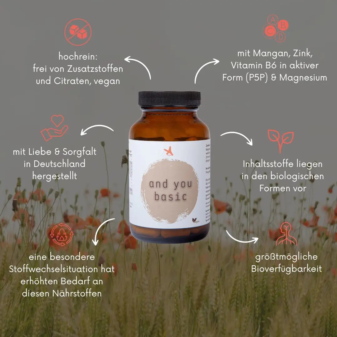 and you basic - 120 Kapseln - Vitamin B6, Zink, Mangan und Magnesium