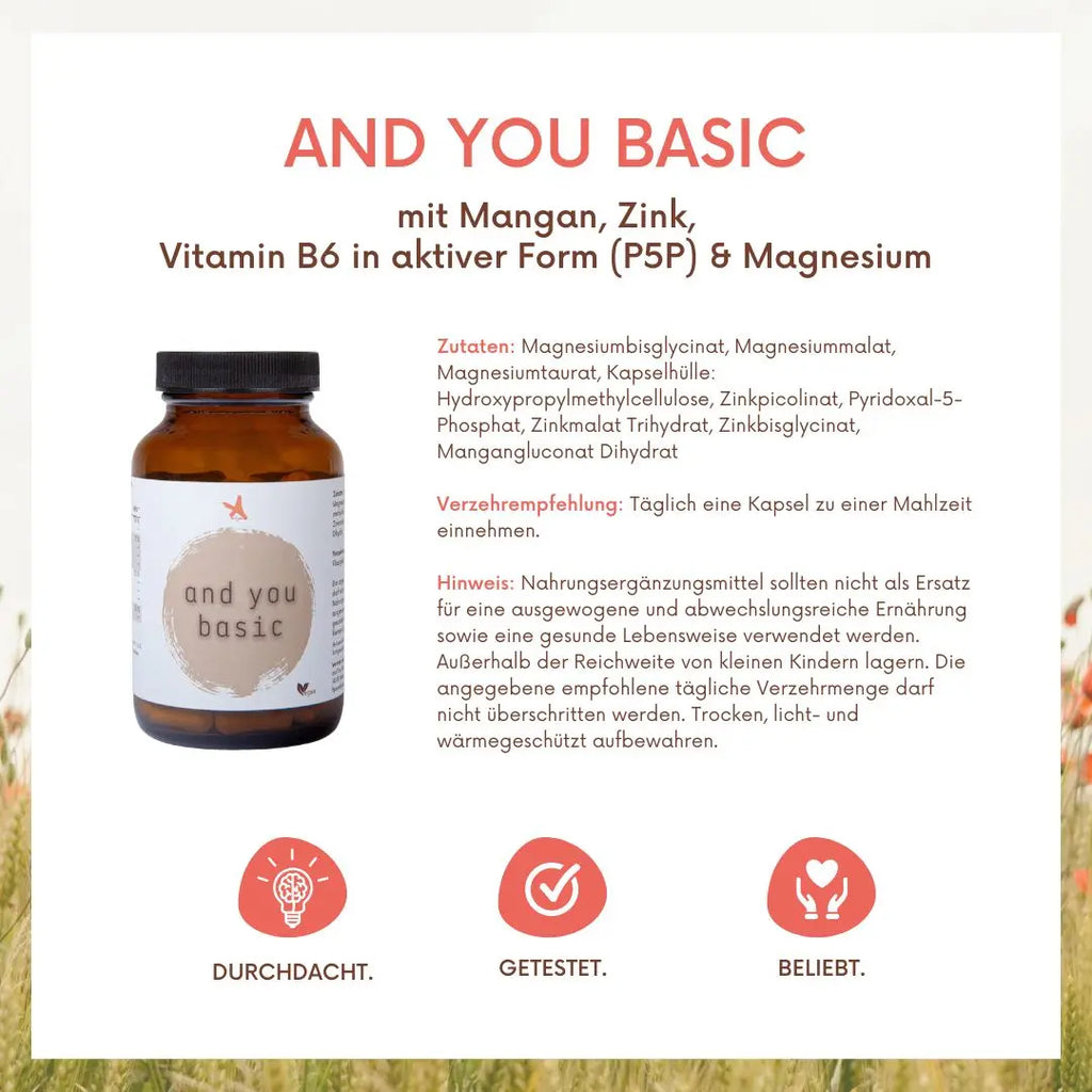 and you basic - 120 Kapseln - Vitamin B6, Zink, Mangan und Magnesium