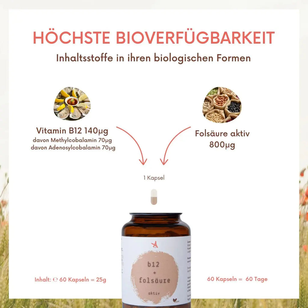 Vitamin B12 + Folsäure aktiv - 60 Kapseln
