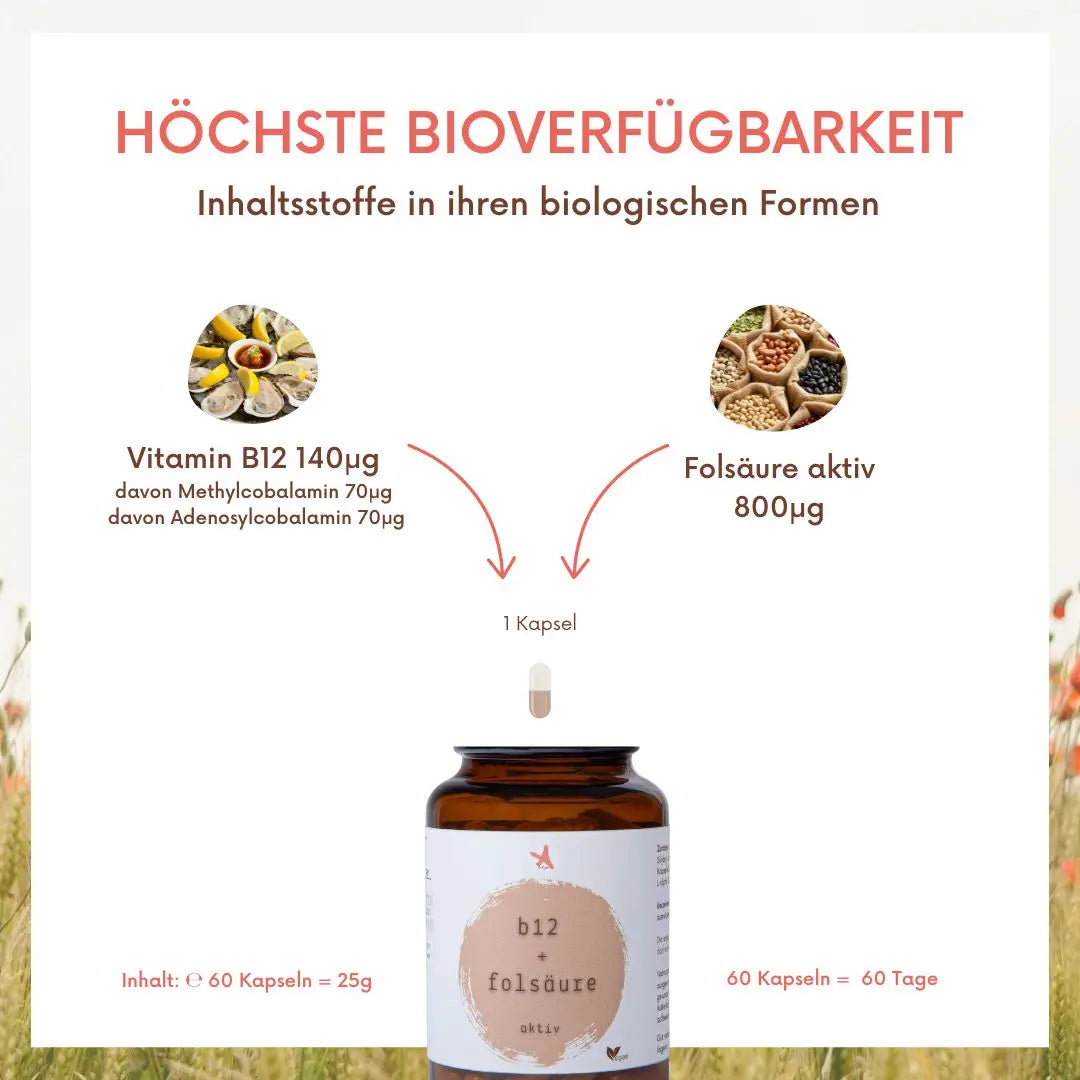 Vitamin B12 + Folsäure aktiv - 60 Kapseln