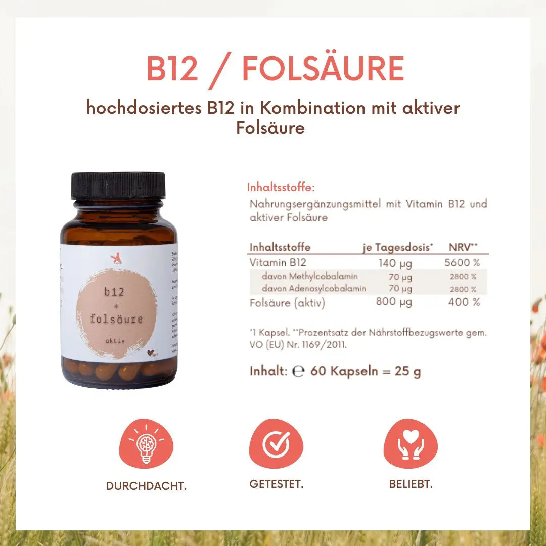 Vitamin B12 + Folsäure aktiv - 60 Kapseln