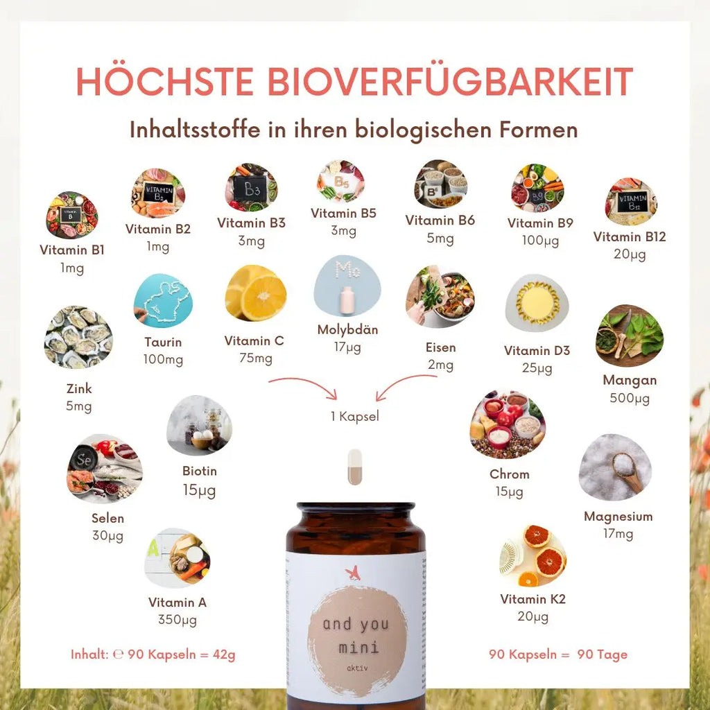 and you mini aktiv 90 Kapseln mit Vitaminen & Mineralstoffen - Multivitamin Kinder