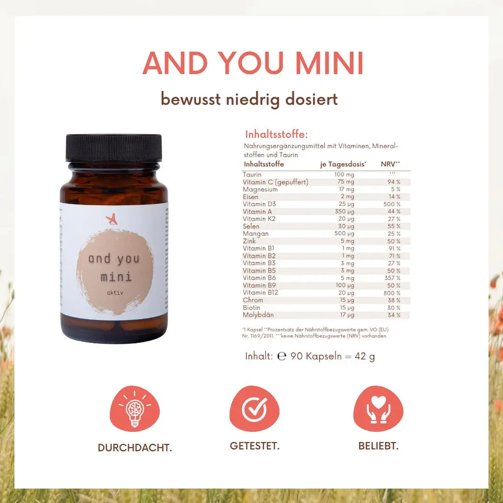 and you mini aktiv 90 Kapseln mit Vitaminen & Mineralstoffen - Multivitamin Kinder