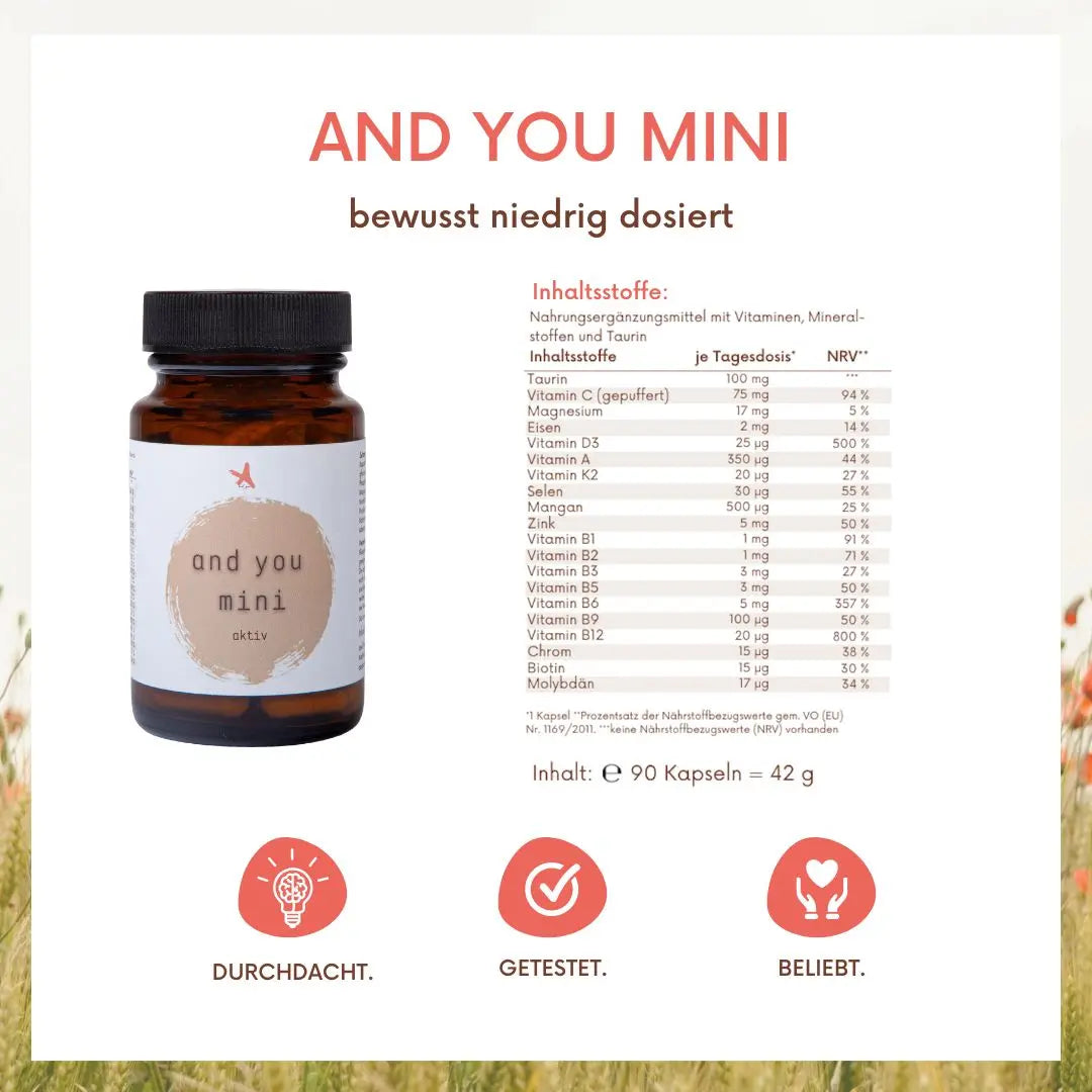 and you mini aktiv 90 Kapseln mit Vitaminen & Mineralstoffen - Multivitamin Kinder
