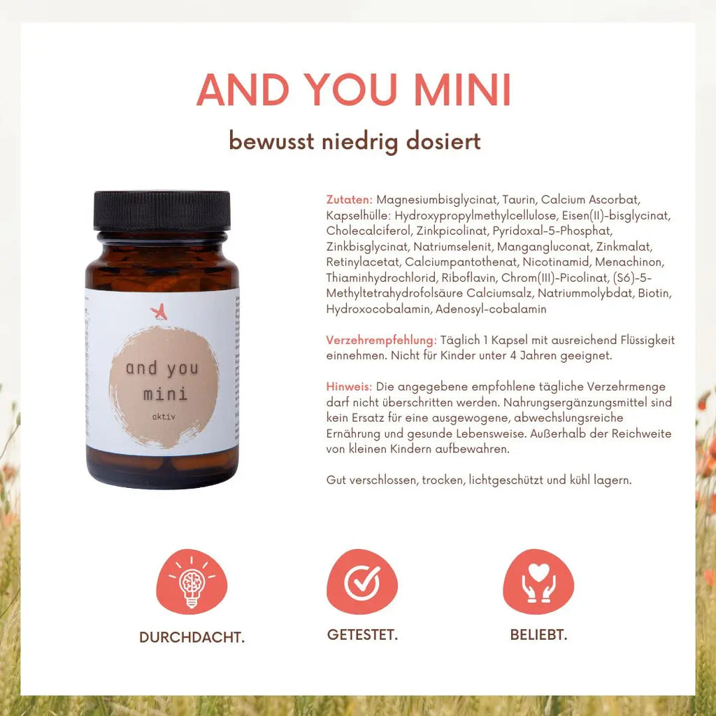 and you mini aktiv 90 Kapseln mit Vitaminen & Mineralstoffen - Multivitamin Kinder
