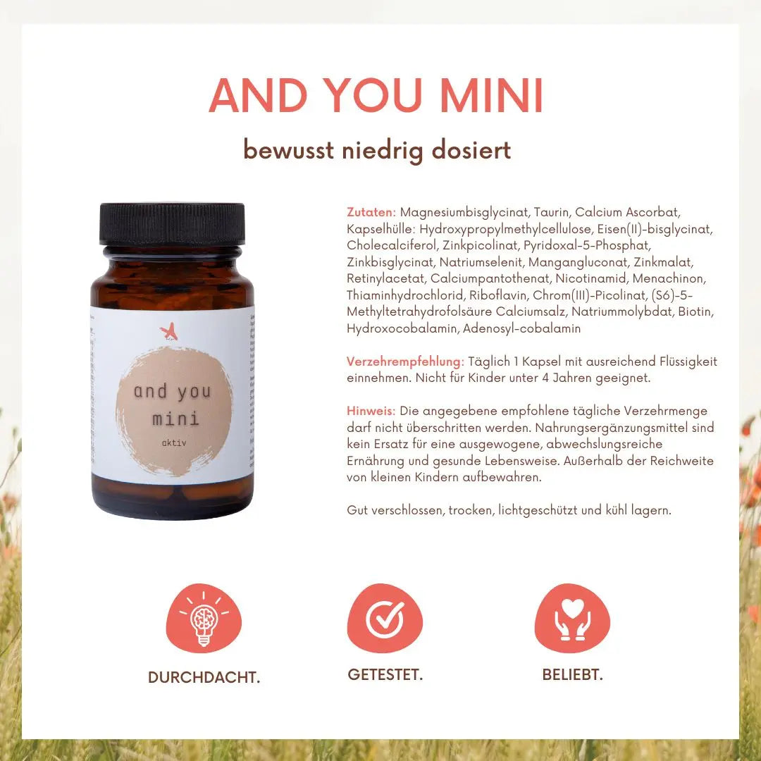 and you mini aktiv 90 Kapseln mit Vitaminen & Mineralstoffen - Multivitamin Kinder