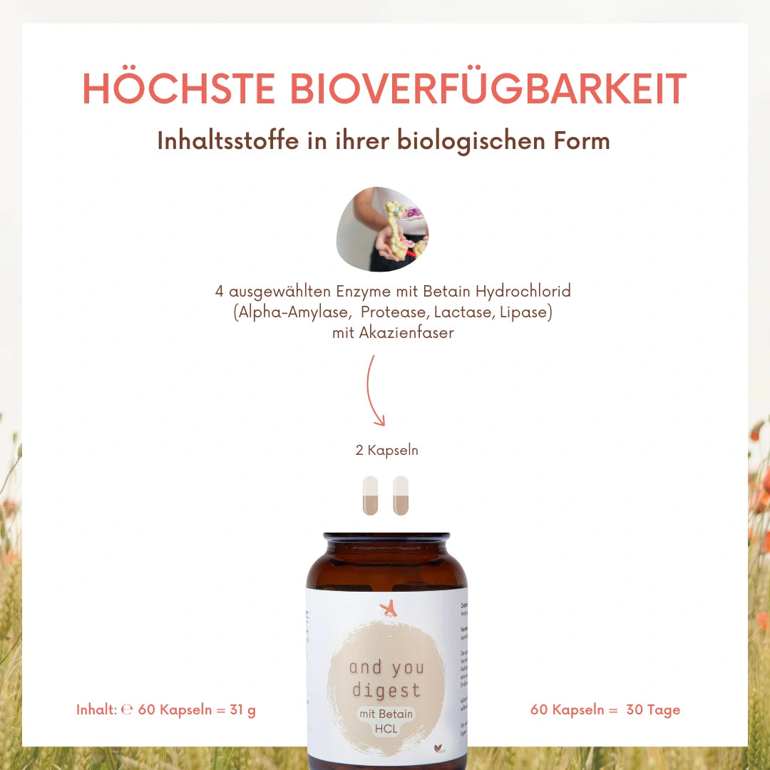 and you digest mit Betain HCL - Verdauungsenzyme - 60 Kapseln