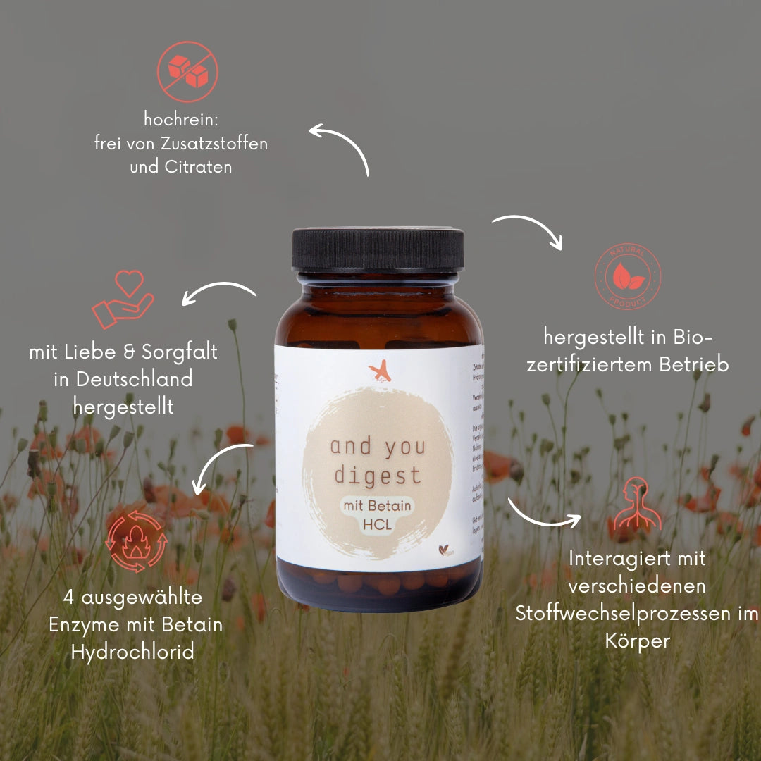 and you digest mit Betain HCL - Verdauungsenzyme - 60 Kapseln
