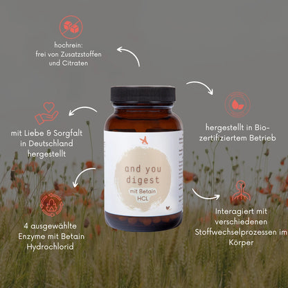 and you digest mit Betain HCL - Verdauungsenzyme - 60 Kapseln