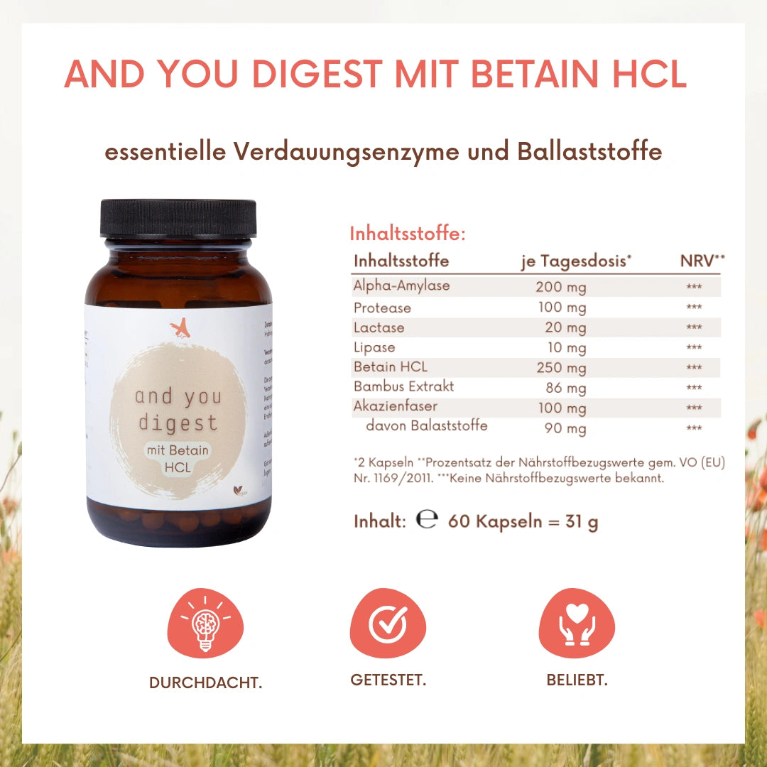 and you digest mit Betain HCL - Verdauungsenzyme - 60 Kapseln
