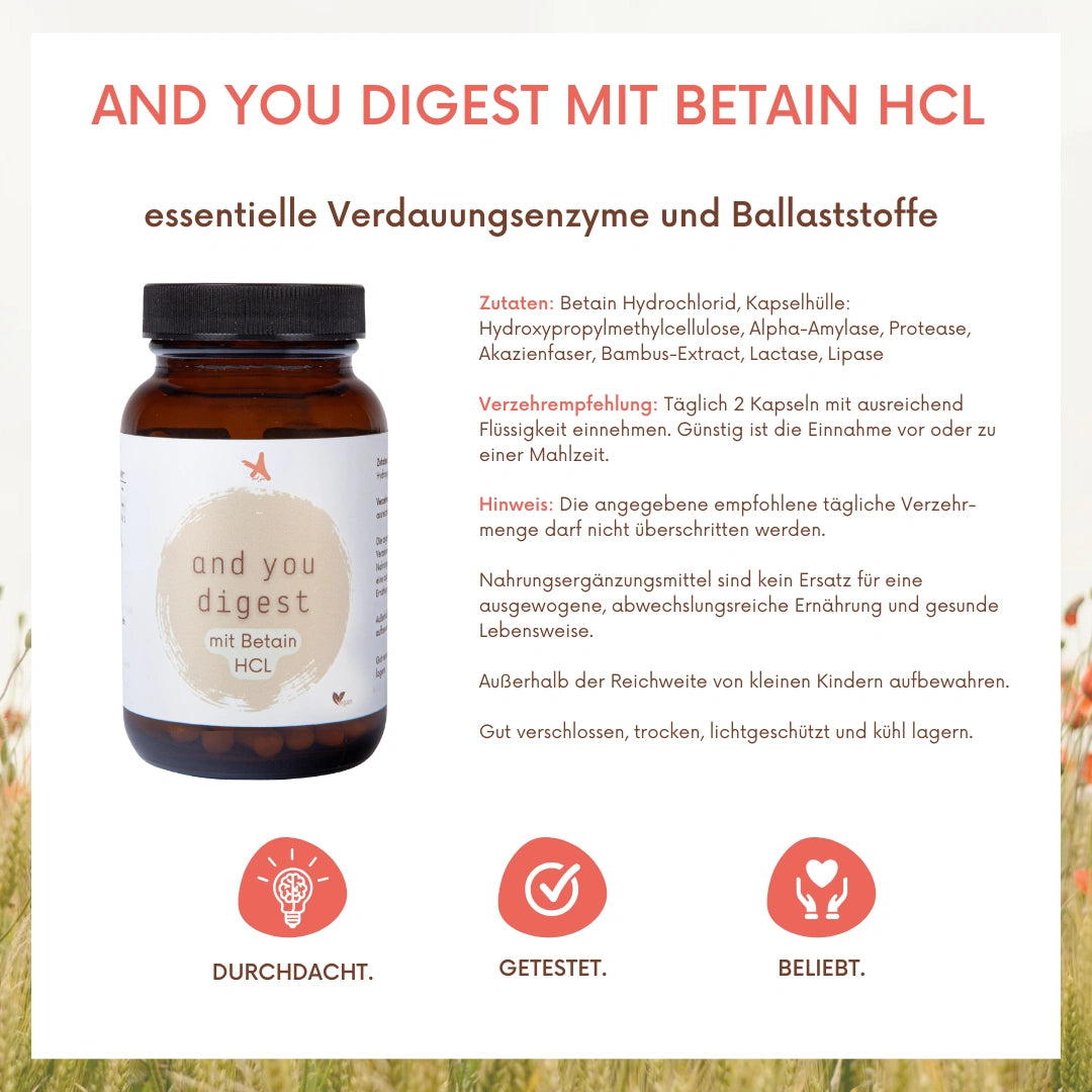 and you digest mit Betain HCL - Verdauungsenzyme - 60 Kapseln