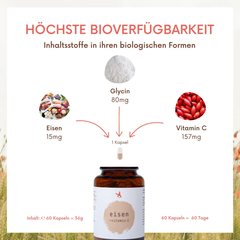 Eisen als Eisenbisglycinat und Vitamin C - 60 Kapseln