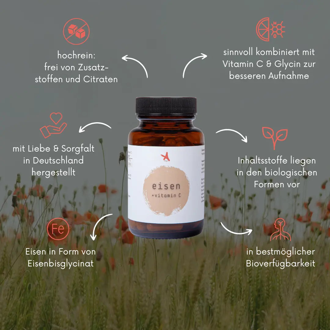 Eisen als Eisenbisglycinat und Vitamin C - 60 Kapseln