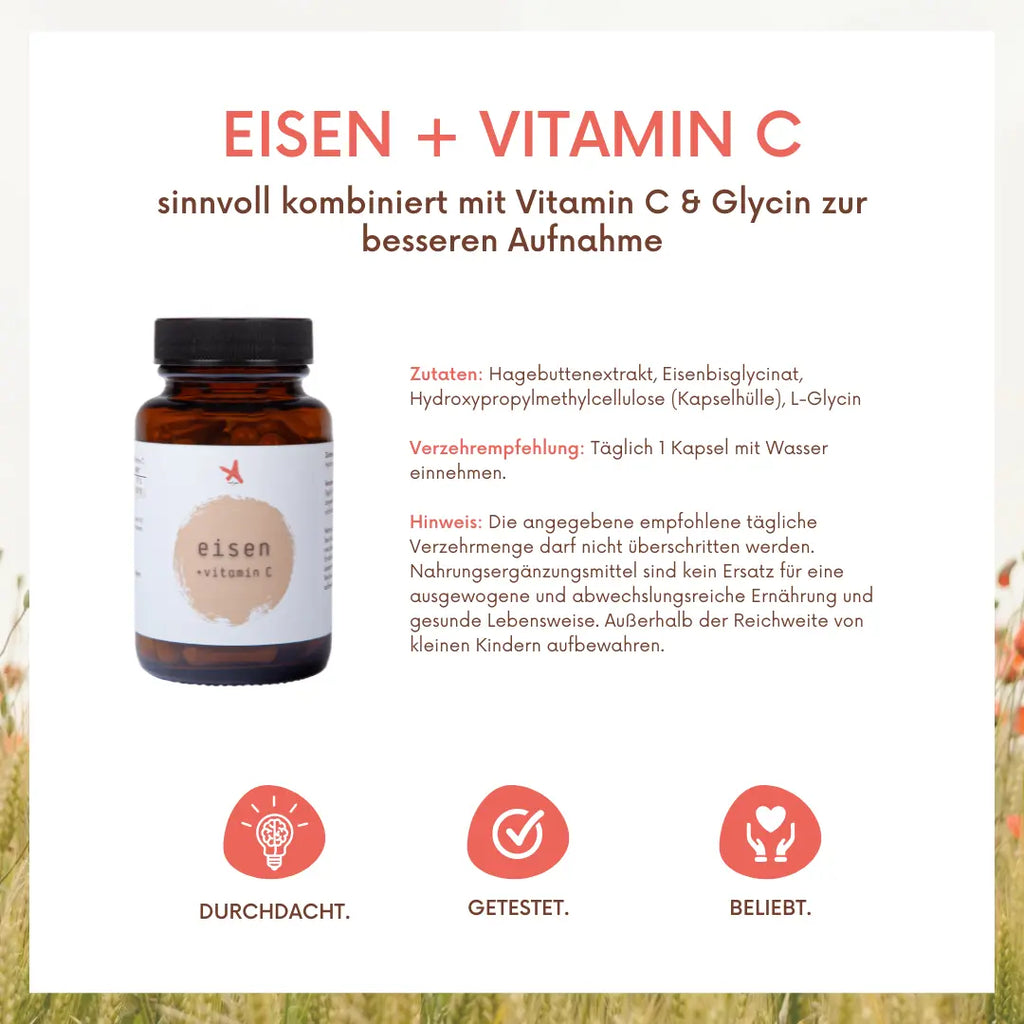 Eisen als Eisenbisglycinat und Vitamin C - 60 Kapseln