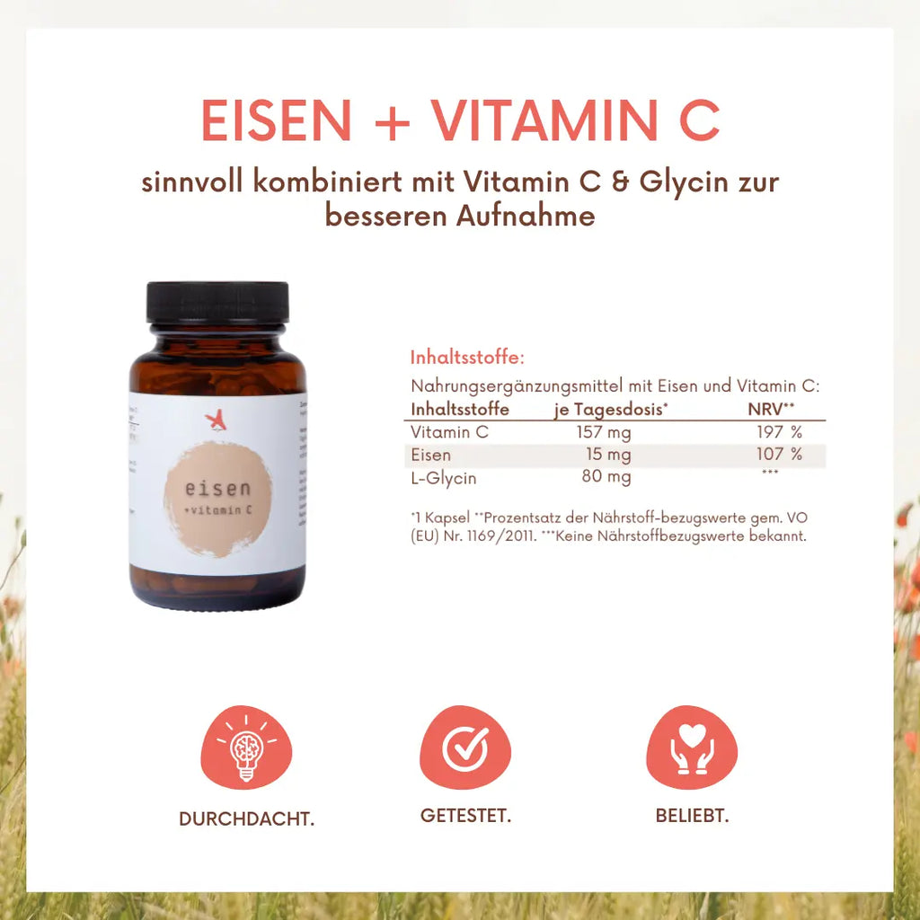 Eisen als Eisenbisglycinat und Vitamin C - 60 Kapseln