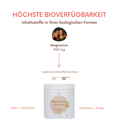Magnesium Pulver - 360 g - als Magnesiumgluconat -bisglycinat, -malat  -taurat