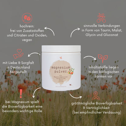 Magnesium Pulver - 360 g - als Magnesiumgluconat -bisglycinat, -malat  -taurat