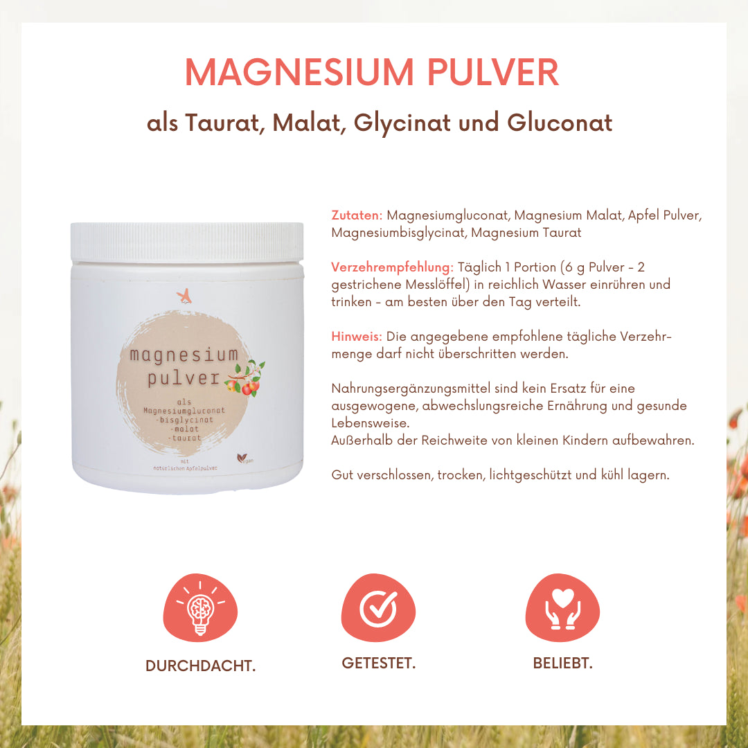 Magnesium Pulver - 360 g - als Magnesiumgluconat -bisglycinat, -malat  -taurat