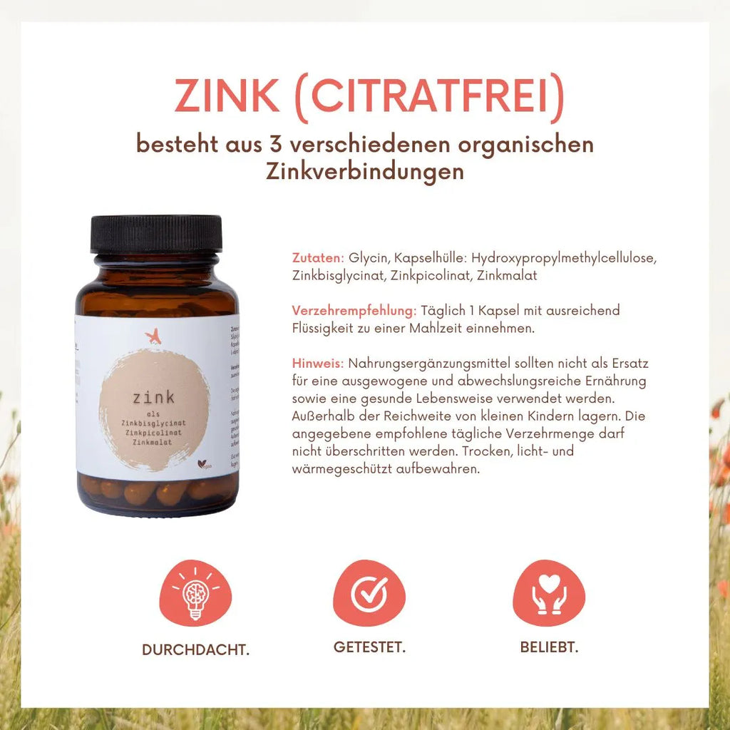 Zink (citratfrei) 10mg - 120 Kapseln - hohe Bioverfügbarkeit