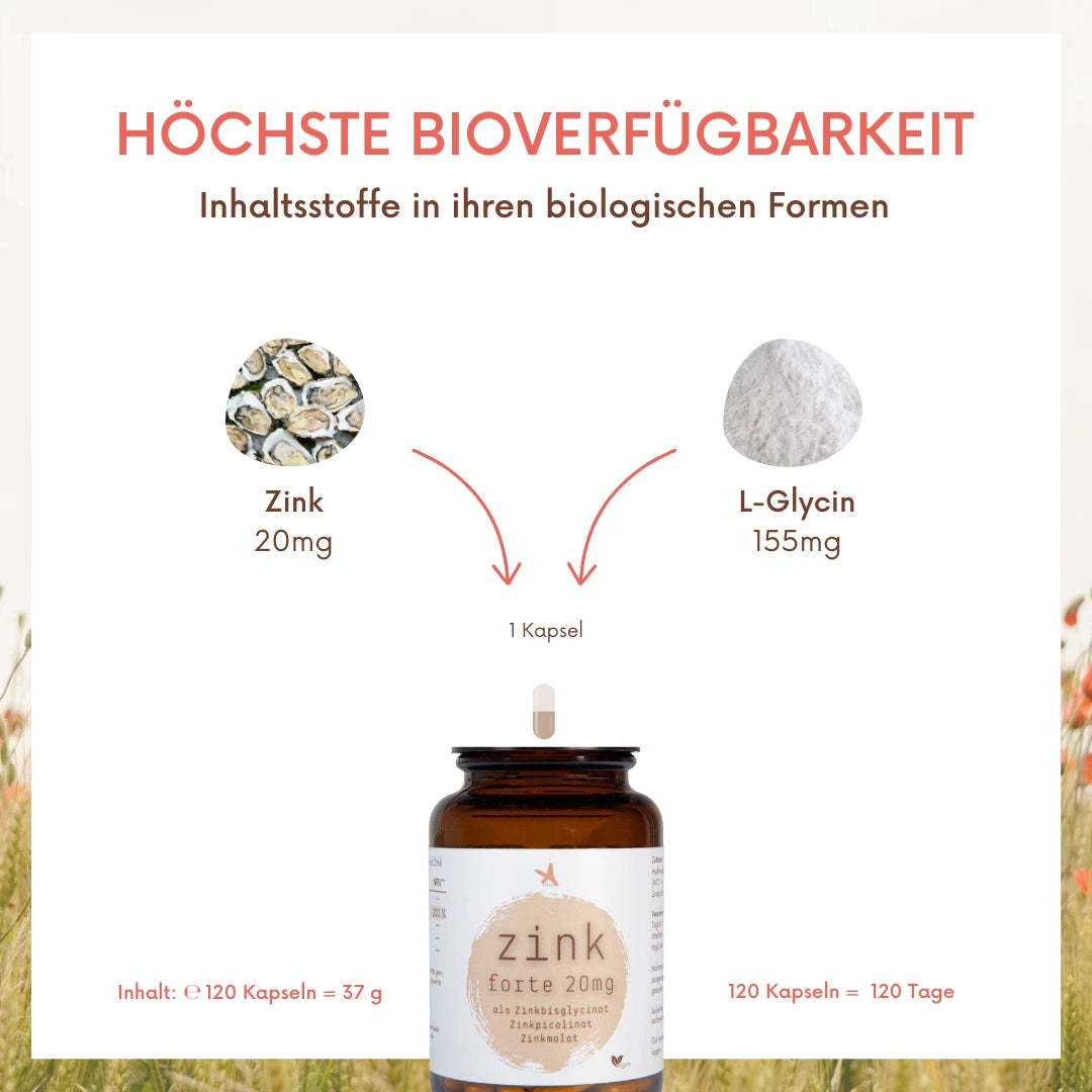 Zink forte (citratfrei) 20mg - 120 Kapseln - hohe Bioverfügbarkeit