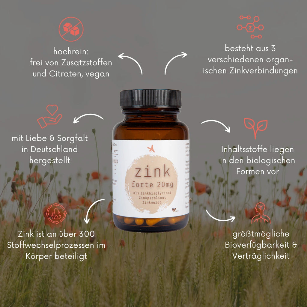 Zink forte (citratfrei) 20mg - 120 Kapseln - hohe Bioverfügbarkeit