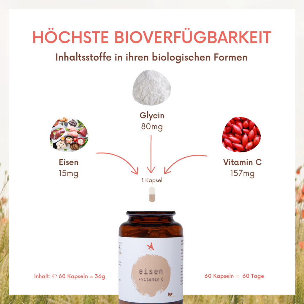 Eisen als Eisenbisglycinat und Vitamin C - 60 Kapseln