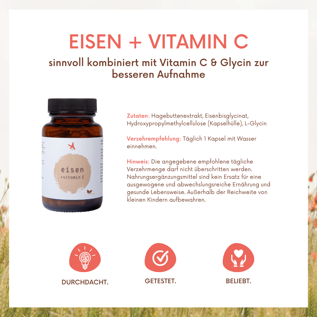 Eisen als Eisenbisglycinat und Vitamin C - 60 Kapseln