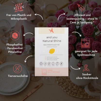And You Natural Shine Geschirrspülblätter 60 Spülgänge | Umweltfreundlich & plastikfrei
