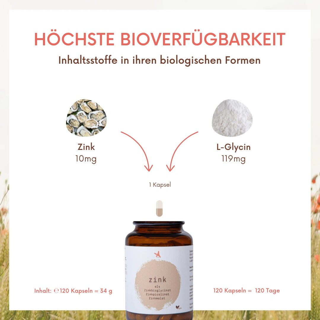 Zink (citratfrei) 10mg - 120 Kapseln - hohe Bioverfügbarkeit