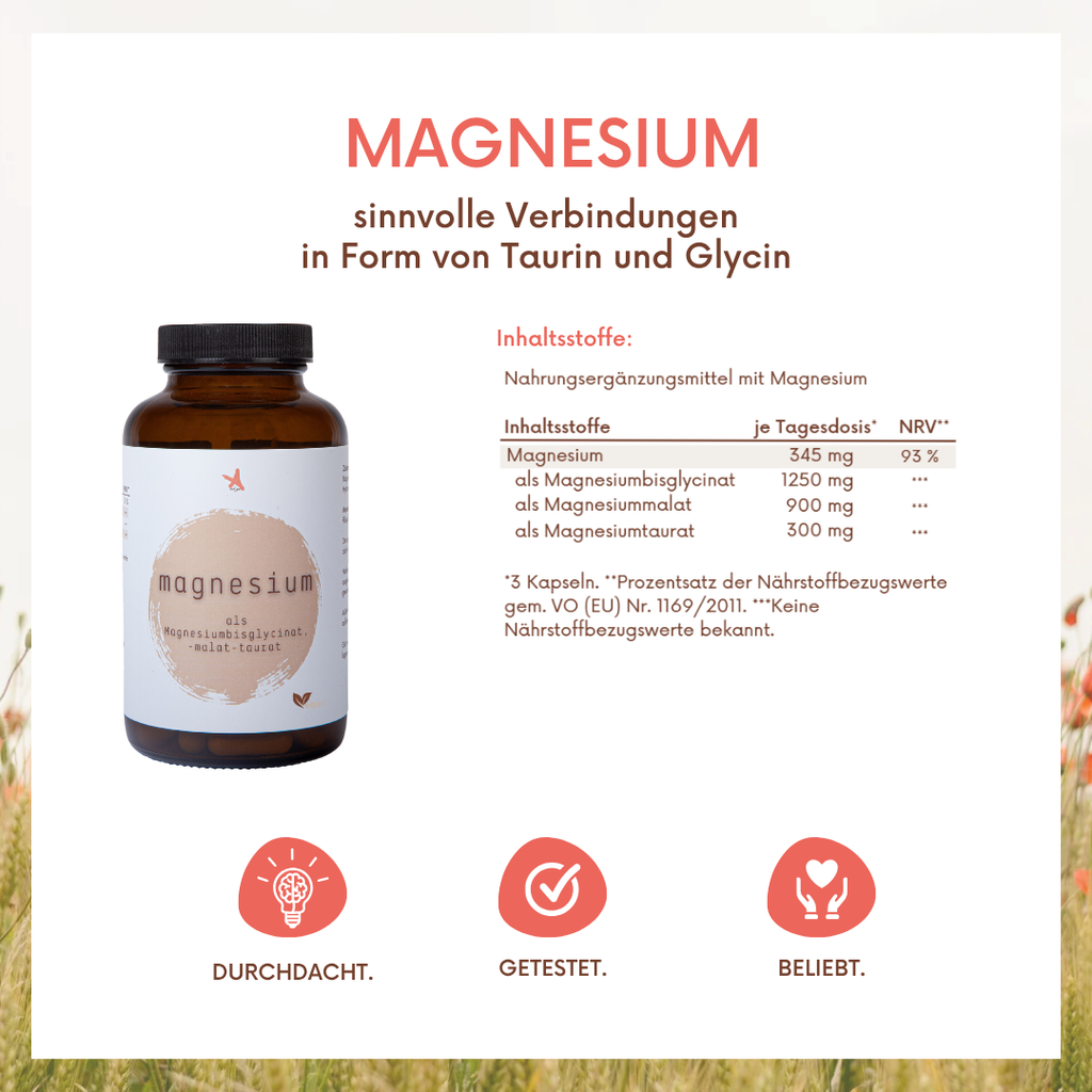 Magnesium als Bisglycinat Malat Taurat  - 120 Kapseln - citratfrei - Dreifach-Komplex