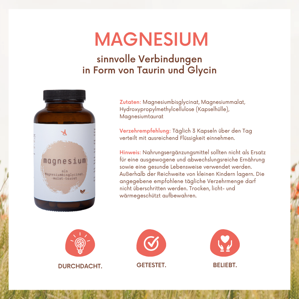 Magnesium als Bisglycinat Malat Taurat  - 120 Kapseln - citratfrei - Dreifach-Komplex