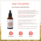 and you bitter - 8-Kräuter Bittermischung 100 ml Ohne Alkohol. Natürlich. Bitter. Kraftvoll.