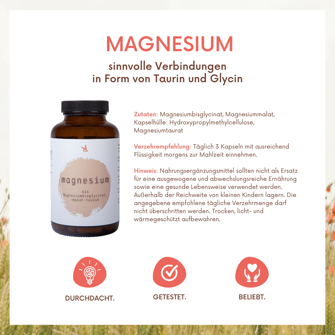 Magnesium als Bisglycinat Malat Taurat  - 120 Kapseln - citratfrei - Dreifach-Komplex