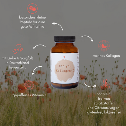 Kollagen Kapseln mit gepuffertem Vitamin C - 180 Kapseln - and you Kollagen+C