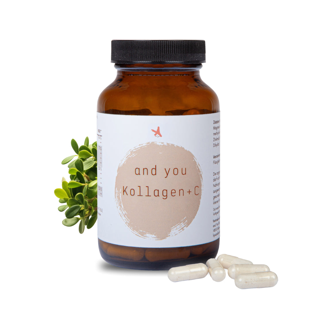Kollagen Kapseln mit gepuffertem Vitamin C - 180 Kapseln - and you Kollagen+C