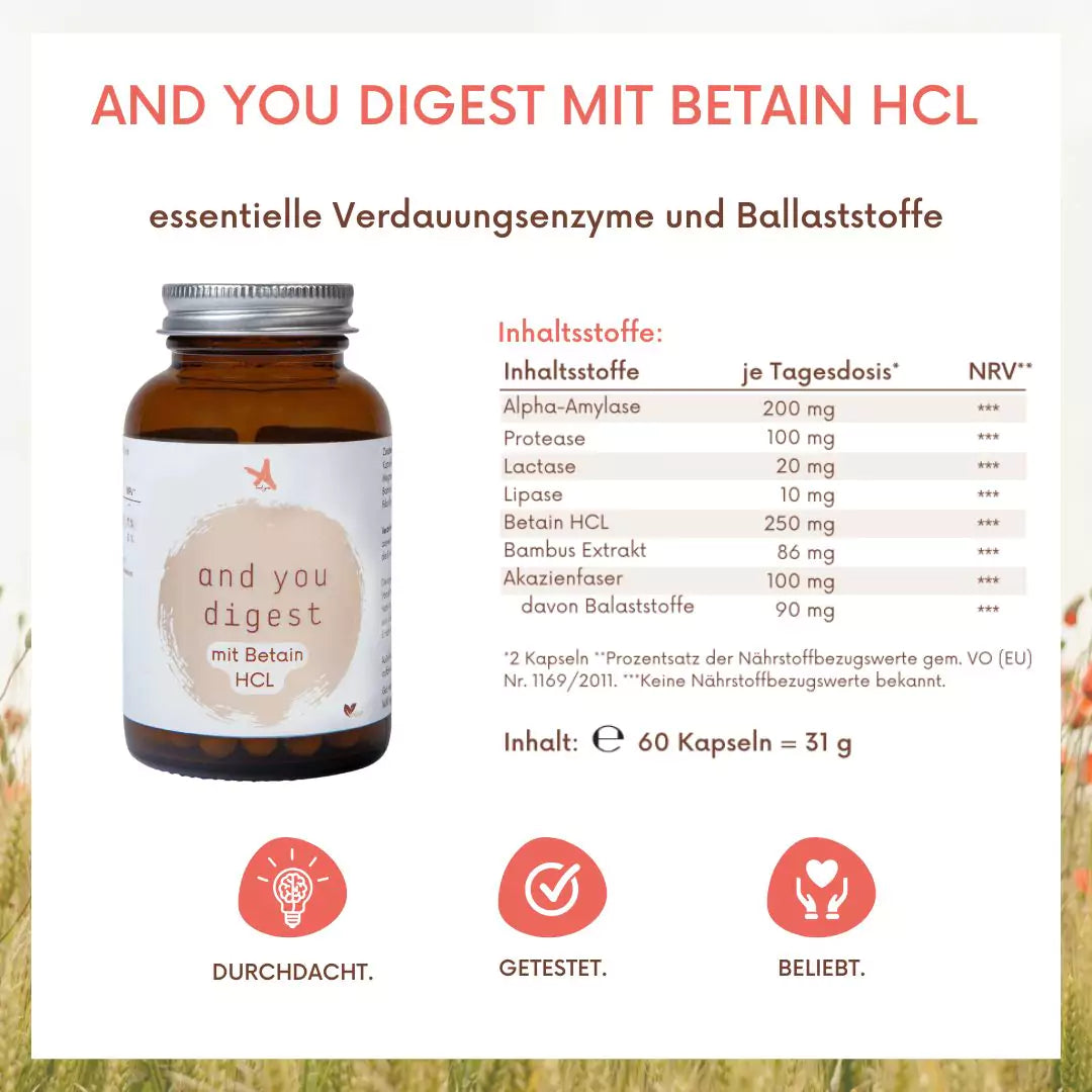 and you digest mit Betain HCL - 60 Kapseln