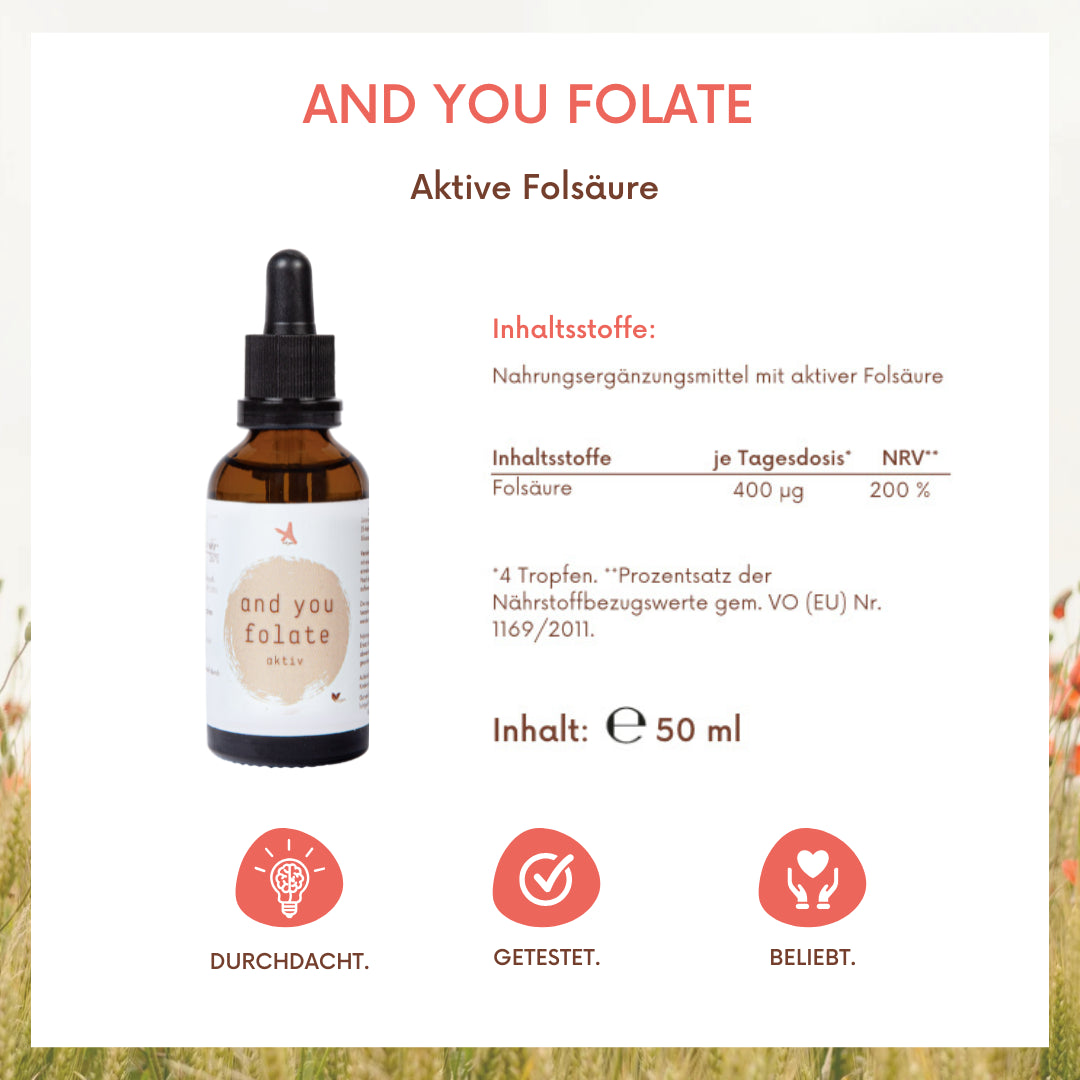 and you folate - 50 ml - aktive Folsäure (Vitamin B9) in flüssiger Form