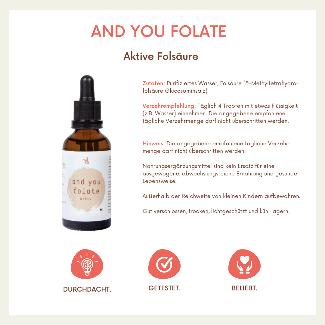 and you folate - 50 ml - aktive Folsäure (Vitamin B9) in flüssiger Form